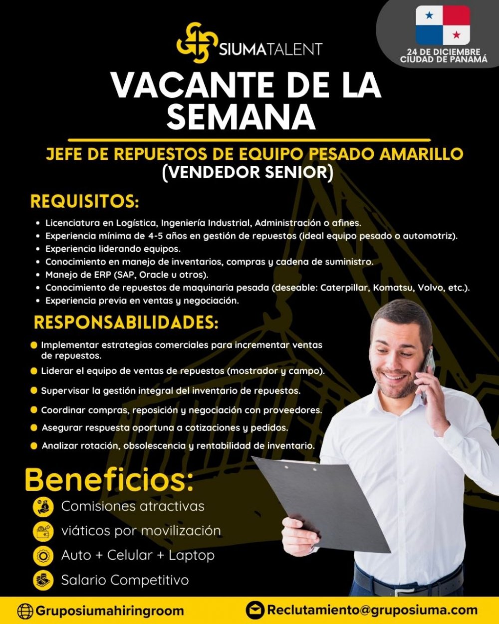 Jefe de Repuestos de Equipo Pesado Amarillo (Vendedor Senior)