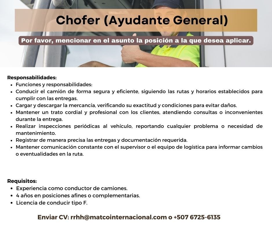 Chofer (Ayudante General)
