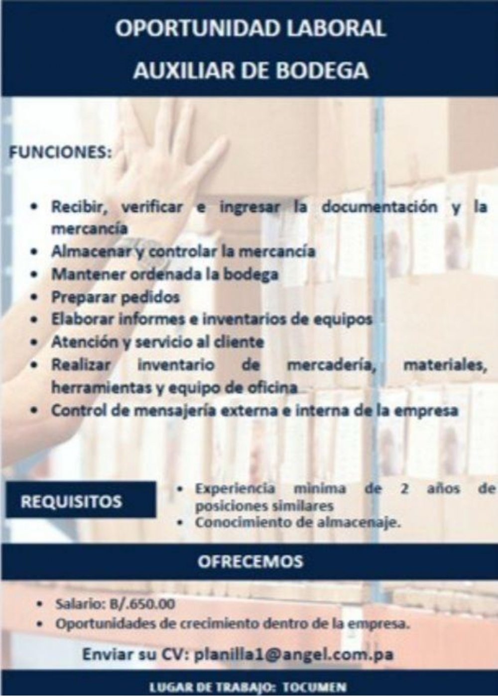 Auxiliar de Bodega