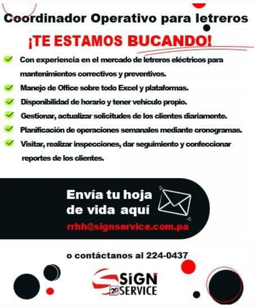 Coordinador Operativo para letreros