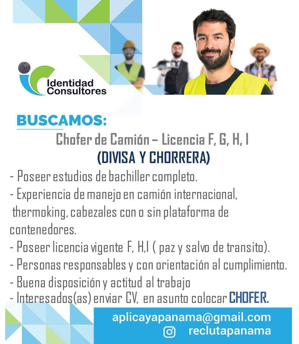 Chofer de Camión - Licencia F, G, H, I (Divisa y Chorrera)