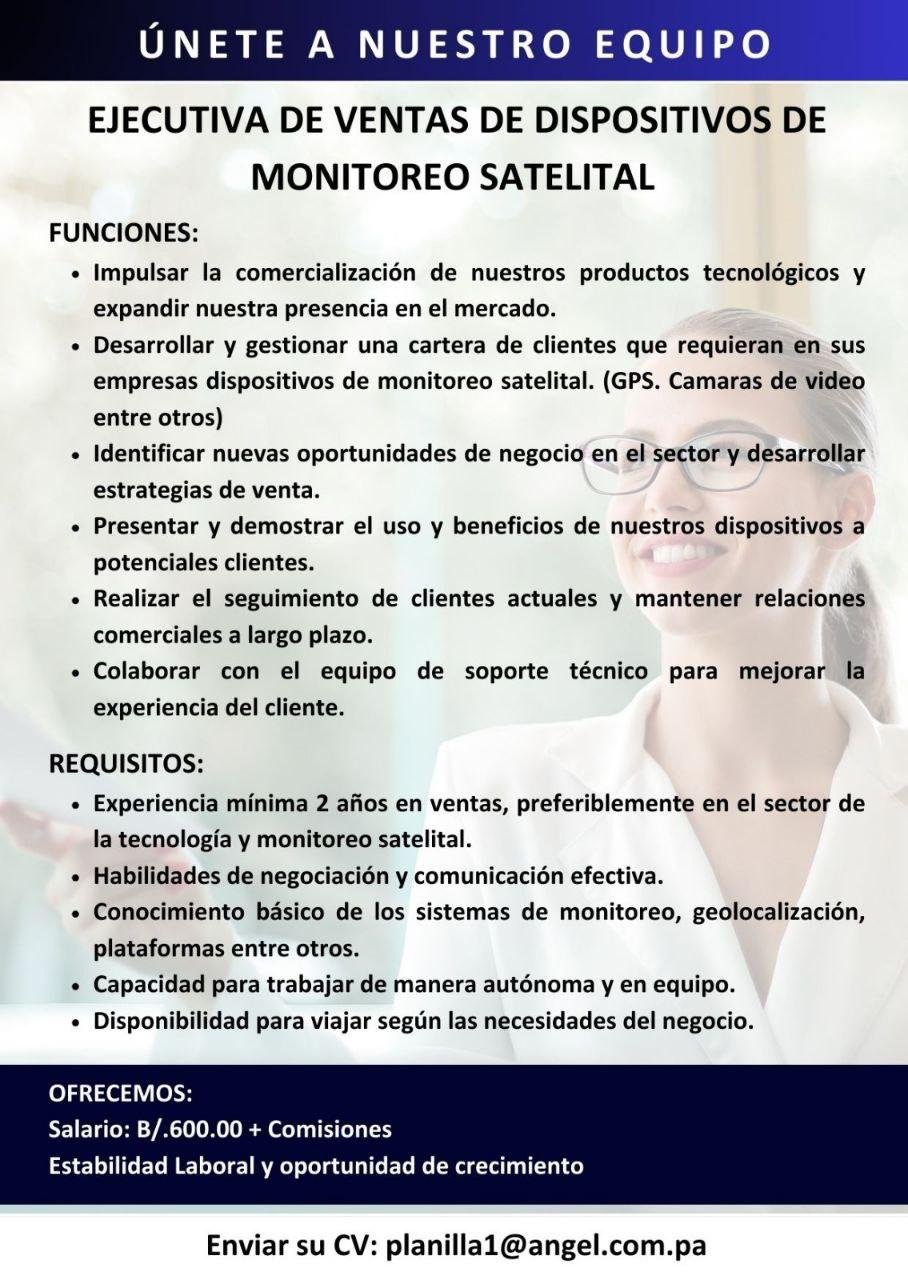 Ejecutiva de Ventas de Dispositivos de Monitoreo Satelital